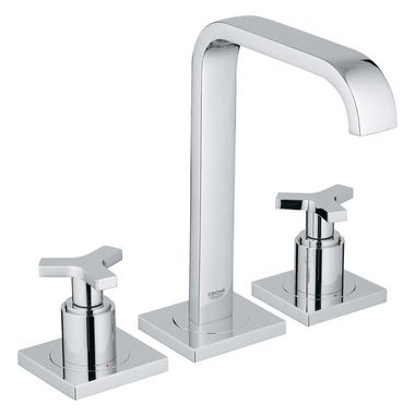 Click here to see Grohe 2014800A Grohe Allure M-Size Two-Handle Widespread StarLight Chrome Bathroom Faucet, 1.2 GPM, WaterSense, EcoJoy Technology, Three-Holes, Cross Handle - 2014800A