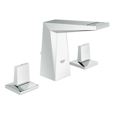 Click here to see Grohe 2034300A Grohe Allure S-Size Two-Handle Widespread StarLight Chrome Bathroom Faucet, 1.2 GPM, WaterSense, Lever Handles, Three-Holes - 2034300A