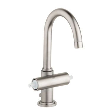 Click here to see Grohe 21027ENA Grohe Atrio Two-Handle L-Size Brushed Nickel Bathroom Faucet with Stainless Steel Flex Lines, 1 Hole, Less Handle, Silkmove - 21027ENA