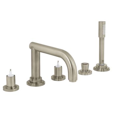 Click here to see Grohe 25049EN1 Grohe Atrio Five-Hole Two-Handle Bathtub Faucet with Handshower, Less Handles, SilkMove Ceramic Cartridge, Brushed Nickel - 25049EN1