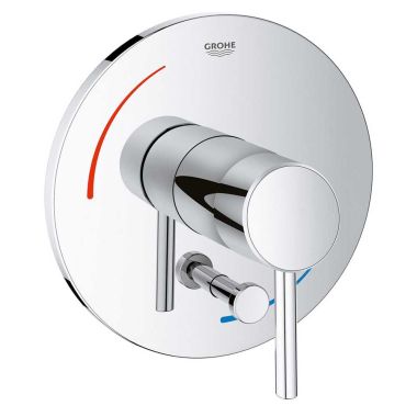 Click here to see Grohe 29102001 Grohe Concetto Pressure Balance Single-Handle Valve Trim w/ Push-Button Diverter, Lever Handle, StarLight Chrome - 29102001