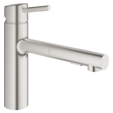 Click here to see Grohe 31453DC1 Grohe Concetto Single-Handle Pull-Out Kitchen Faucet, SuperSteel Infinity Finish - 31453DC1