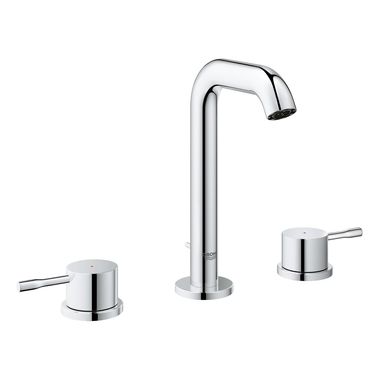 Click here to see Grohe 2029700A Grohe Essence M-Size Two-Handle Widespread StarLight Chrome Bathroom Faucet, 1.2 GPM, WaterSense, Lever Handles, Three-Holes - 2029700A