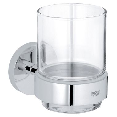 Click here to see Grohe 40447001 Grohe Essentials Drinking Glass with Holder, Starlight Chrome - 40447001