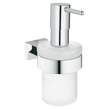 Click here to see Grohe 40756001 Grohe Essentials Wall Mount Soap Dispenser with Holder, Round, Glass/Metal, Starlight Chrome - 40756001