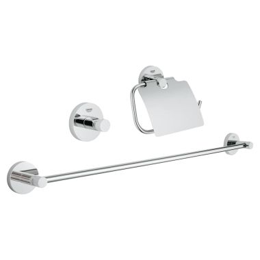 Click here to see Grohe 40775001 Grohe Essentials 3-in-1 Accessory Set w/ Robe Hook and Toilet Paper Holder w/ Guard, 24