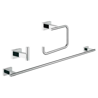 Click here to see Grohe 40777001 Grohe Essentials Cube 3-in-1 Accessory Set w/ Half-Open Toilet Paper Holder and 24