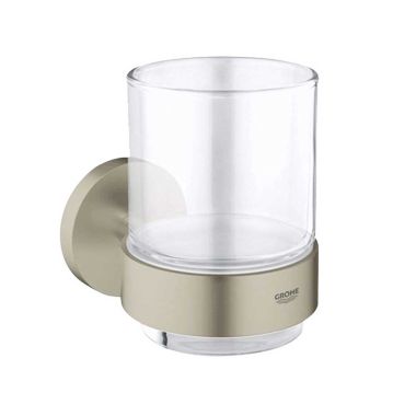 Click here to see Grohe 40447EN1 Grohe Essentials Drinking Glass with Holder, Brushed Nickel - 40447EN1
