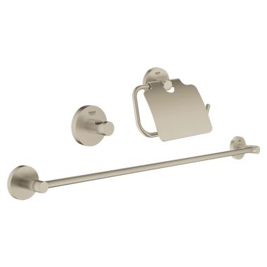 Click here to see Grohe 40775EN1 Grohe Essentials 3-in-1 Accessory Set w/ Robe Hook and Toilet Paper Holder w/ Guard, 24