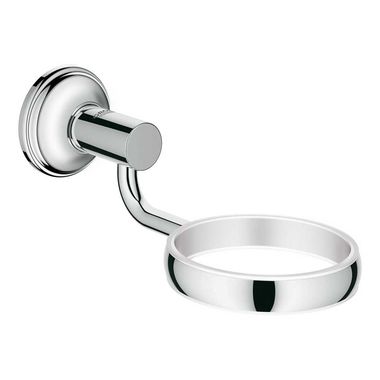 Click here to see Grohe 40652001 GROHE Essentials Round Wall-Mount Holder for Soap Dish or Glass Tumbler, StarLight Chrome - 40652001