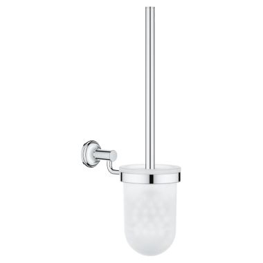 Click here to see Grohe 40658001 GROHE Essentials Authentic Round Toilet Brush with Wall Mount Holder, Long-Life Finish, Starlight Chrome - 40658001