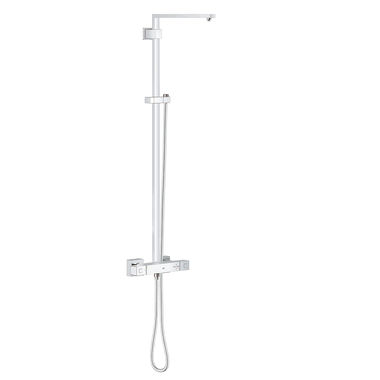 Click here to see Grohe 26420000 Grohe Euphoria Cube Thermostatic Wall-Mount Shower System with Twist-Free 59in Metal RotoFlex Shower Hose, StarLight Chrome - 26420000