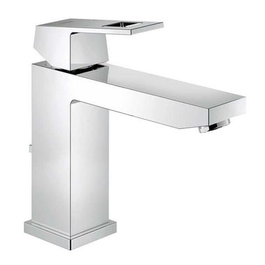 Click here to see Grohe 23670000 Grohe Eurocube One-Handle StarLight Chrome M-Size Bathroom Faucet with Drain Assembly, Solid Brass Body, QuickFix, Lever Handle - 23670000
