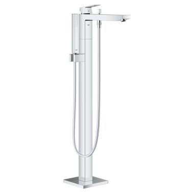 Click here to see Grohe 23672001 Grohe Eurocube Single-Handle Freestanding Tub Filler with Hand Shower, Metal Lever Handle, StarLight Polished Chrome - 23672001