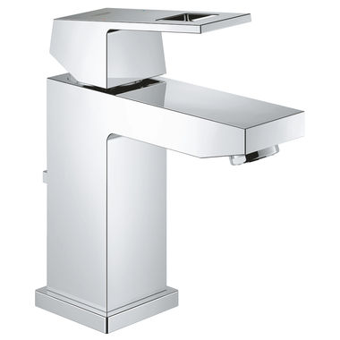 Click here to see Grohe 2312900A Grohe Eurocube One-Handle StarLight Chrome S-Size Bathroom Faucet with Drain, 1.2 GPM, SilkMove, Solid Brass Body, QuickFix - 2312900A