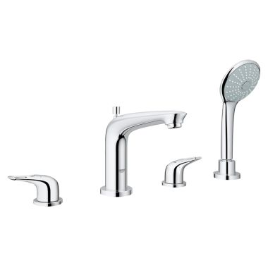 Click here to see Grohe 19991003 Grohe Eurostyle Two-Handle Diverter Bathtub Faucet with Handshower, Four-Hole, Metal Lever Handles, StarLight Chrome - 19991003