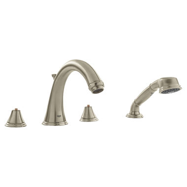 Click here to see Grohe 25506EN1 Grohe Geneva Four-Hole Two-Handle Roman Bathtub Faucet with 1.75 GPM Hand Shower, Less Handles, Brushed Nickel - 25506EN1