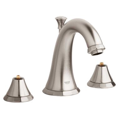 Click here to see Grohe 20124ENA Grohe Kensington Two-Handle Widespread Brushed Nickel Bathroom Faucet, 1.2 GPM, WaterSense, Less Handles, Three-Hole Installation - 20124ENA