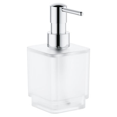 Click here to see Grohe 40805000 Grohe Selection Cube Wall Mount Soap Dispenser, Square, Glass, Less Holder, StarLight Chrome - 40805000