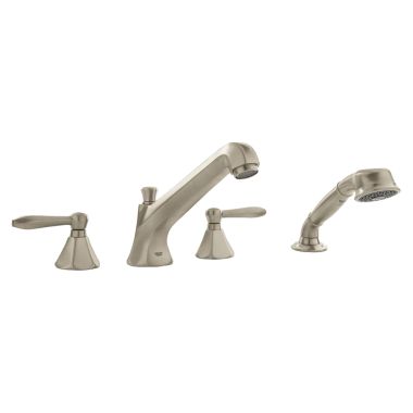 Click here to see Grohe 25077EN1 Grohe Somerset Diverter Roman Tub Filler with 1.8 GPM Handshower, 79in Hose, SilkMove Ceramic Cartridge, Brushed Nickel - 25077EN1