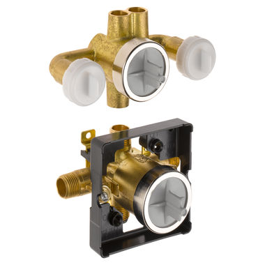 Click here to see Delta R18000-XOWS Delta R18000-XOWS MultiChoice Universal Shower Rough-In Kit w/ Jetted XO Diverter Valve, Stops