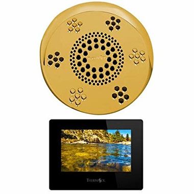 Click here to see Thermasol SASC-PG Thermasol SASC-PG Serenity Stand Alone Light, Sound, Rain Head - Polished Gold - Contemporary