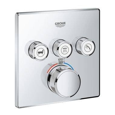 Click here to see Grohe 29142000 Grohe Grohtherm SmartControl Square 3-Function Diverter Valve Trim, StarLight Chrome - 29142000