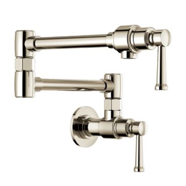 Click here to see Brizo 62825LF-PN Brizo Artesso Brilliance Polished Nickel Wall-Mount Pot Filler Faucet with Lever Handles, ADA- 62825LF-PN
