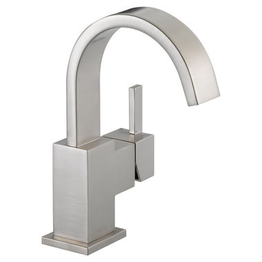 Click here to see Delta 553LF-SS Delta Vero High-Arc Deck-Mount Stainless Lavatory Faucet, Metal Pop-Up, 1.2 GPM, Single-Handle, Lever Handle - 553LF-SS