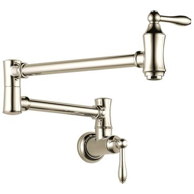Click here to see Delta 1177LF-PN Delta Traditional Wall-Mount Pot Filler Faucet, Polished Nickel - 1177LF-PN