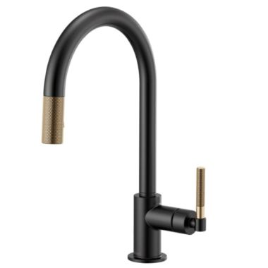 Click here to see Brizo 63043LF-BLGL Brizo Litze Matte Black/Brilliance Luxe Gold SmartTouch Pull-Down Kitchen Faucet with Arc Spout and Knurled Handle - 63043LF-BLGL