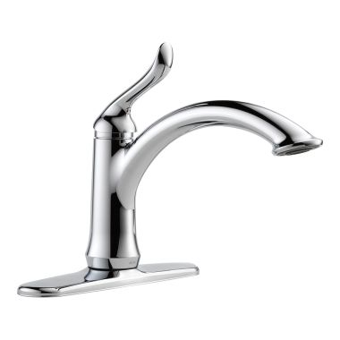 Click here to see Delta 1353-DST Delta Linden Single-Handle Deck-Mount Chrome Kitchen Faucet, 1.8 GPM, Lever Handle, Diamond Seal Technology, ADA-Compliant, Volume Control - 1353-DST