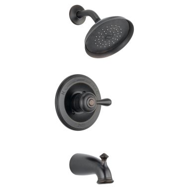 Click here to see Delta 14478-RBSHL Delta Leland Monitor 14 Series Single-Handle Tub/Shower Faucet with Single-Setting Rain Showerhead, 2.0 GPM, Lever Handle, Venetian Bronze - 14478-RBSHL