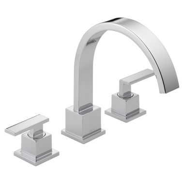 Click here to see Delta T2753 Delta Vero Two-Handle Roman Tub Faucet Trim, High Arc Spout, Lever Handles, ADA-Compliant, Chrome - T2753