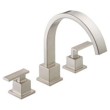 Click here to see Delta T2753-SS Delta Vero Two-Handle Roman Tub Faucet Trim, High Arc Spout, Lever Handles, ADA-Compliant, Stainless - T2753-SS