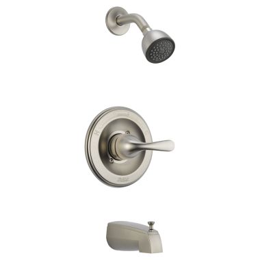 Click here to see Delta T13420-SS Delta Classic Monitor 13 Series Single-Handle Tub/Shower Faucet with 5-Setting Touch-Clean Showerhead, 1.75 GPM, Lever Handle, Stainless - T13420-SS