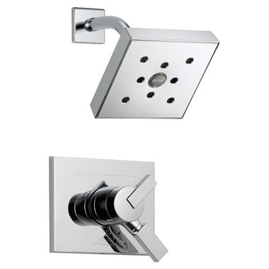 Click here to see Delta T17253-H2O Delta Vero Monitor 17 Series Two-Handle H2Okinetic Rain Shower Faucet with Volume Control, 1.75 GPM, Lever Handles, ADA, Chrome - T17253-H2O