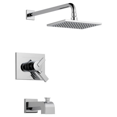 Click here to see Delta T17453 Delta Vero Monitor 17 Series Two-Handle Tub/Shower Faucet with Volume Control, Single-Setting Rainshower, 2.5 GPM, Lever Handle, Chrome - T17453