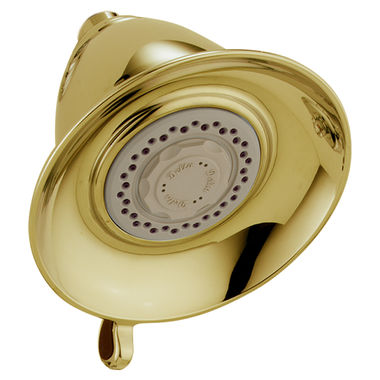 Click here to see Delta RP34355PB Delta Universal Showering Premium 3-Setting Wall-Mount Shower Head with Touch-Clean Holes, 2.5 GPM, Polished Brass - RP34355PB