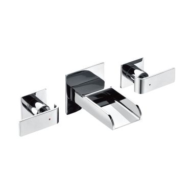 Click here to see Alfi AB1796-PC ALFI Two-Handle Widespread Bathroom Faucet, Wall Mounted, Waterfall Spout, Lever Handle, Hot and Cold, Polished Chrome - AB1796-PC