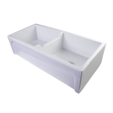 Click here to see Alfi AB3918ARCH-W ALFI AB3918ARCH-W Double Bowl Apron Fireclay Farm-Style Kitchen Sink, White