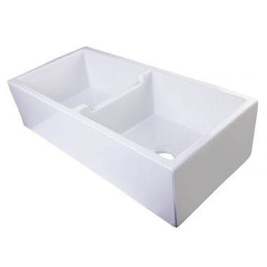 Click here to see Alfi AB3918DB-B ALFI AB3918DB-B Double Bowl Smooth Fireclay Farm-Style Kitchen Sink, Biscuit