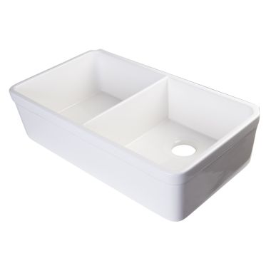 Click here to see Alfi AB512UM-W ALFI AB512UM-W Double Bowl Fireclay Farm-Style Kitchen Sink, White