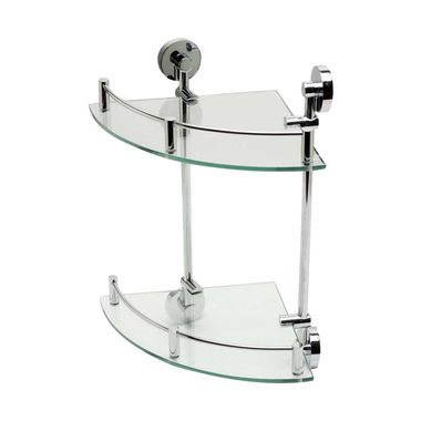 Click here to see Alfi AB9548 ALFI Double Glass Shower Shelf with Chrome Accents, Corner Mounted - AB9548