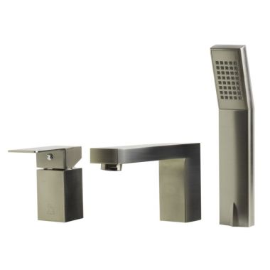 Click here to see Alfi AB2322-BN ALFI Single-Handle Brushed Nickel Modern Roman Tub Faucet with Square Handheld Shower Head, Deck-Mount, Three-Hole Installation - AB2322-BN