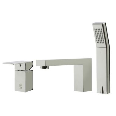 Click here to see Alfi AB2322-PC ALFI Single-Handle Modern Roman Tub Faucet with Square Handheld Shower Head, Deck-Mount, Three-Hole Installation, Polished Chrome Finish - AB2322-PC