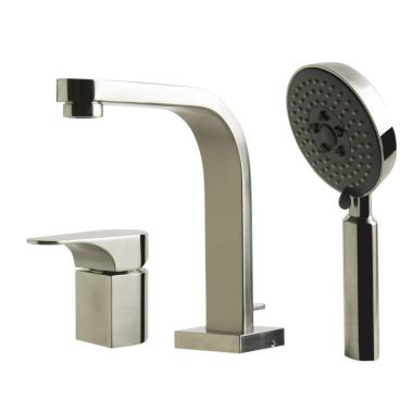 Click here to see Alfi AB2703-BN Alfi 7-Inch  Single-Lever Handle Tub Filler with Hand-Held Shower Head, 2.4 GPM Flow Rate, Brushed Nickel, Deck-Mount, Single-Hole Installation - AB2703-BN