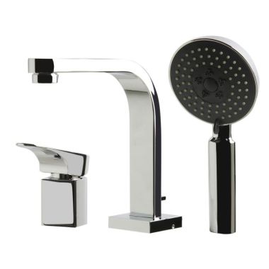 Click here to see Alfi AB2703-PC Alfi 7-Inch Single-Lever Handle Tub Filler with Hand-Held Shower Head, 2.4 GPM Flow Rate, Polished Chrome, Deck-Mount, Single-Hole Installation - AB2703-PC