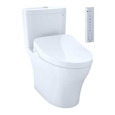 Click here to see Toto MW4463046CUMG#01 TOTO MW4463046CUMG#01 Cotton White Two-Piece Aquia IV Toilet w/ WASHLET+ S500e - Elongated
