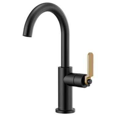 Click here to see Brizo 61044LF-BLGL Brizo Litze Matte Black/Brilliance Luxe Gold Single Handle Bar Faucet with Arc Spout and Industrial Handle Kit, 1.8 GPM - 61044LF-BLGL